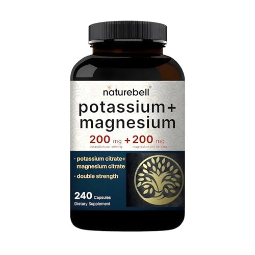 NatureBell Kalium Magnesium - 240 Kapseln - 200mg Kaliumcitrat & 200mg Magnesiumcitrat - Hochabsorbierender Elektrolyt & Kreislaufunterstützung* - Muskel- & Herzunterstützung*