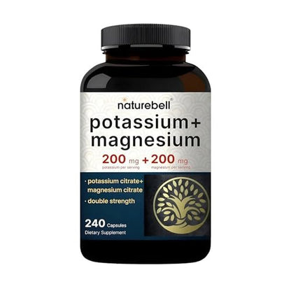 NatureBell Kalium Magnesium - 240 Kapseln - 200mg Kaliumcitrat & 200mg Magnesiumcitrat - Hochabsorbierender Elektrolyt & Kreislaufunterstützung* - Muskel- & Herzunterstützung*