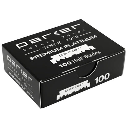Parker Safety Razor Premium Platinum Rasierklingen, Einzelklingen, 100 Stück - Für professionelle Friseure, Shavette und Rasiermesser mit Einwegklingen
