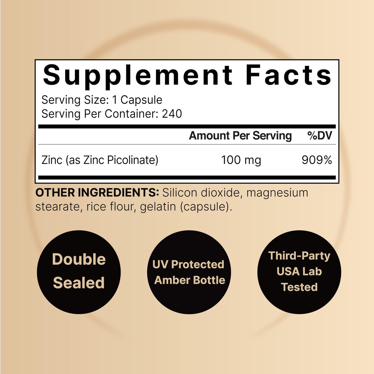 Hochdosiertes Zinkpicolinat 100 mg – 240 Kapseln, bioverfügbare Form für Immunsystem & Hautgesundheit, Non-GMO & Glutenfrei