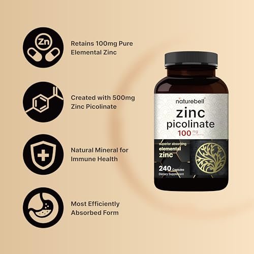 Hochdosiertes Zinkpicolinat 100 mg – 240 Kapseln, bioverfügbare Form für Immunsystem & Hautgesundheit, Non-GMO & Glutenfrei