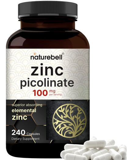 Hochdosiertes Zinkpicolinat 100 mg – 240 Kapseln, bioverfügbare Form für Immunsystem & Hautgesundheit, Non-GMO & Glutenfrei