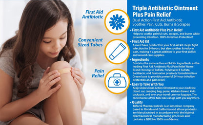 Globe (4er Pack) Triple Antibiotikum + Schmerzlindernde Salbe 1oz, Erste-Hilfe-Antibiotikum, Lindert Schmerzen, Schnitte, Verbrennungen und Schürfwunden, 24-Stunden-Infektionsschutz