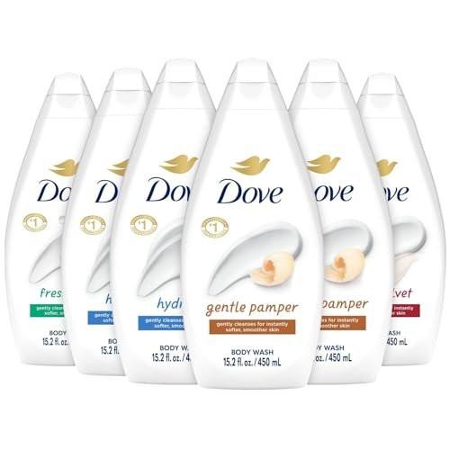 Dove Duschgel Sortiment 6er-Pack – Hydrate, Gentle Pamper, Fresh Care und Silky Velvet, 15,2 Oz (450 ml) pro Flasche