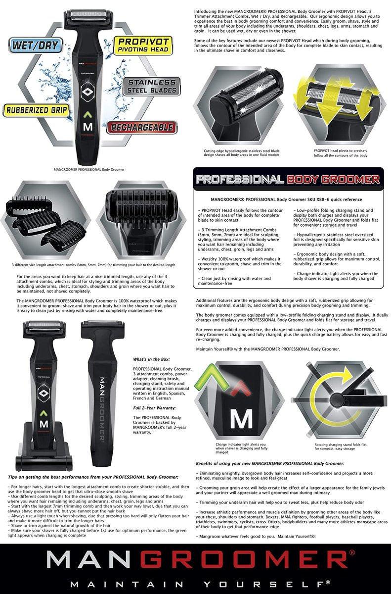 MANGROOMER 2.0 Professioneller Body Groomer, Ball Groomer & Body Trimmer mit Propivot Flexing Kopf, 3 Trimmerkämmen, Nass/Trocken & einem kostenlosen Folienaufsatz