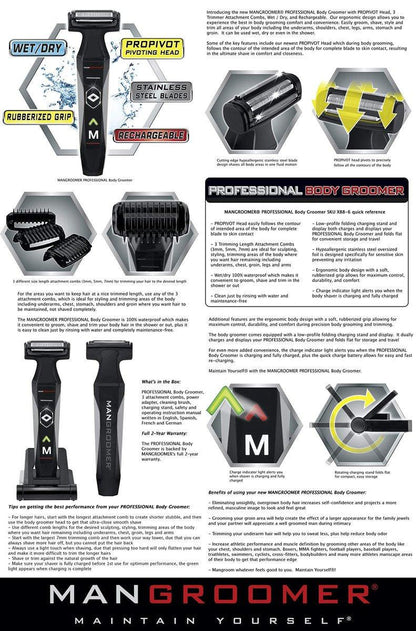 MANGROOMER 2.0 Professioneller Body Groomer, Ball Groomer & Body Trimmer mit Propivot Flexing Kopf, 3 Trimmerkämmen, Nass/Trocken & einem kostenlosen Folienaufsatz