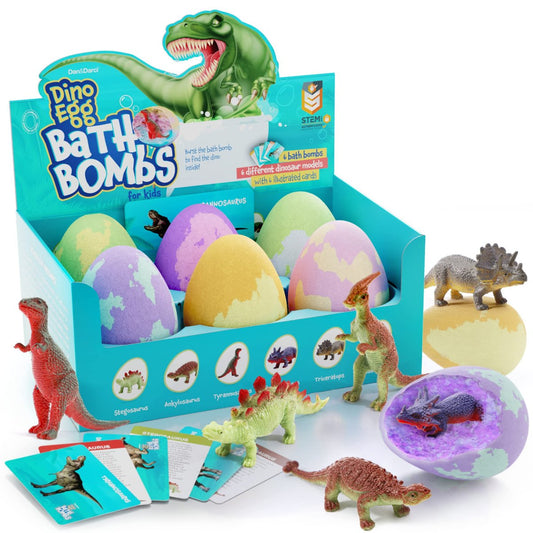 Dan&Darci Dino-Ei Badebomben für Kinder – Ostergeschenk mit Überraschung im Inneren – Dinosaurier-Spielzeug für Jungen und Mädchen ab 6 Jahren – Pädagogisches Geschenk