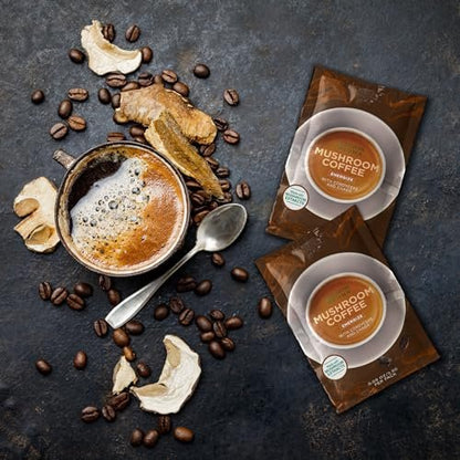 ShroomDNA Bio Pilz Kaffee Mix mit Chaga & Löwenmähne | Sofortiger Fokus + Klarheit für den ganzen Tag | Bio + Vegan + Glutenfrei | Ohne Zuckerzusatz | 20 Sticks