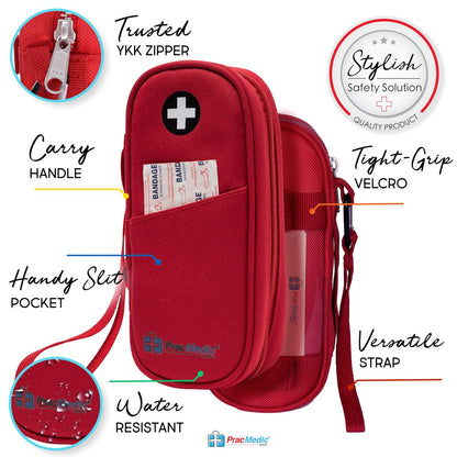 PracMedic Bags Epipen-Aufbewahrungstasche – Isolierte Epi-Pen-Tragetasche für Epipens, Auvi-Q, Inhalator, Allergiemedikamente und Diabeteszubehör – Robuste Notfalltasche für Reisen (Rot)
