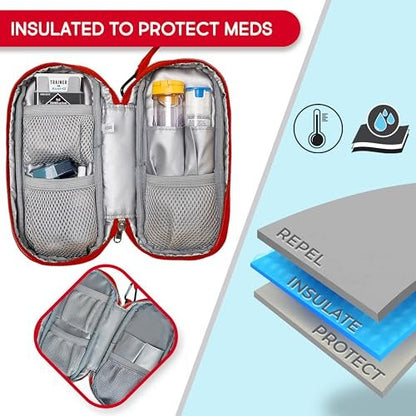 PracMedic Bags Epipen-Aufbewahrungstasche – Isolierte Epi-Pen-Tragetasche für Epipens, Auvi-Q, Inhalator, Allergiemedikamente und Diabeteszubehör – Robuste Notfalltasche für Reisen (Rot)