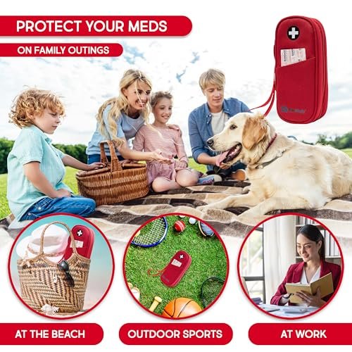 PracMedic Bags Epipen-Aufbewahrungstasche – Isolierte Epi-Pen-Tragetasche für Epipens, Auvi-Q, Inhalator, Allergiemedikamente und Diabeteszubehör – Robuste Notfalltasche für Reisen (Rot)