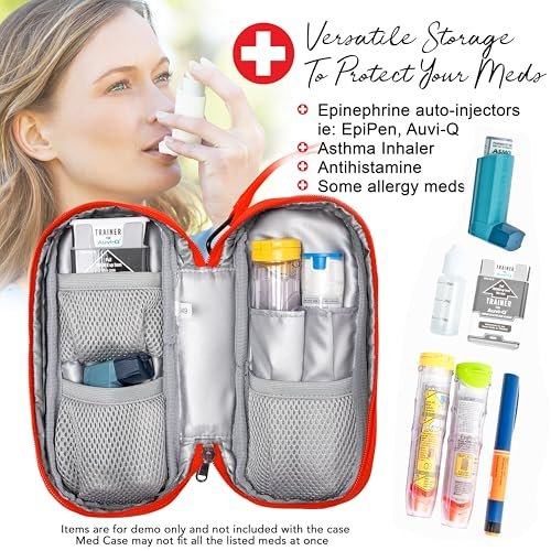PracMedic Bags Epipen-Aufbewahrungstasche – Isolierte Epi-Pen-Tragetasche für Epipens, Auvi-Q, Inhalator, Allergiemedikamente und Diabeteszubehör – Robuste Notfalltasche für Reisen (Rot)