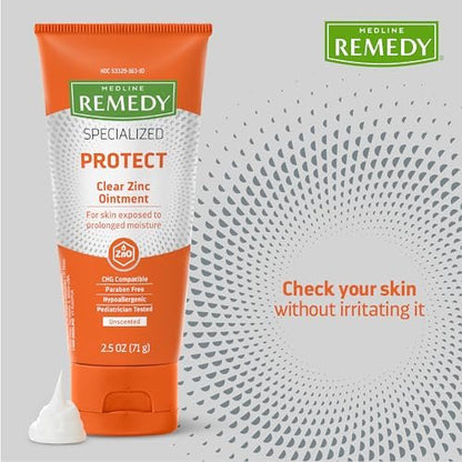 Medline Remedy Spezialisierte transparente Zinkoxid-Salbe (2,5 oz Tube), Duftneutral, Schützend, Inkontinenzpflege, Windelausschlag, Nässeschutz, Beruhigend, Hypoallergen, Erwachsene, Kinder