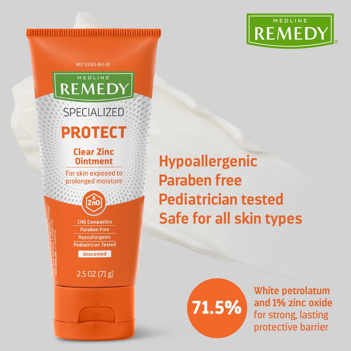 Medline Remedy Spezialisierte transparente Zinkoxid-Salbe (2,5 oz Tube), Duftneutral, Schützend, Inkontinenzpflege, Windelausschlag, Nässeschutz, Beruhigend, Hypoallergen, Erwachsene, Kinder