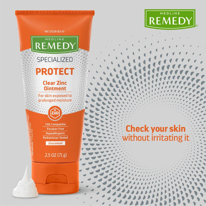 Medline Remedy Spezialisierte transparente Zinkoxid-Salbe (2,5 oz Tube), Duftneutral, Schützend, Inkontinenzpflege, Windelausschlag, Nässeschutz, Beruhigend, Hypoallergen, Erwachsene, Kinder