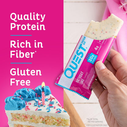 Quest Nutrition Geburtstagskuchen Proteinriegel – 20 g Protein, 4 g Netto-Kohlenhydrate, 1 g Zucker, glutenfrei, keto-freundlich, 4er-Pack