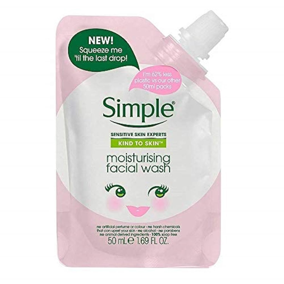 Simple Kind To Skin Feuchtigkeitsspendender Gesichtsreiniger Quetschbeutel (Reisegröße)