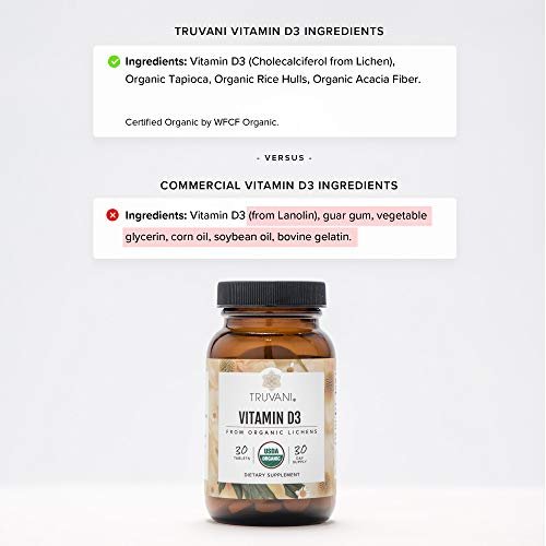 Truvani Bio Vitamin D3 – Pflanzlich, Bio, glutenfrei, vegan – 30 Tabletten für Knochen-, Immun- und Gehirngesundheit