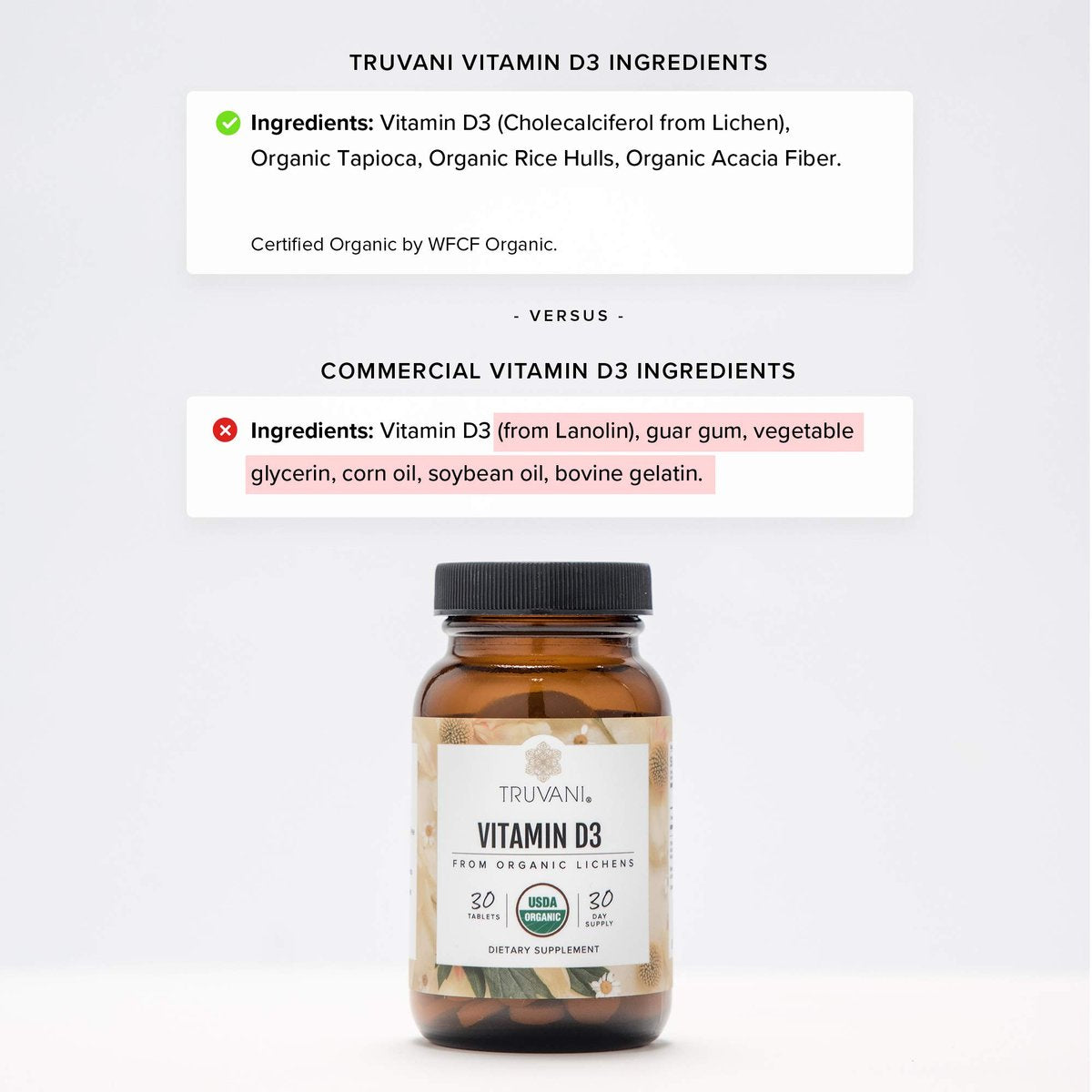 Truvani Bio Vitamin D3 – Pflanzlich, Bio, glutenfrei, vegan – 30 Tabletten für Knochen-, Immun- und Gehirngesundheit