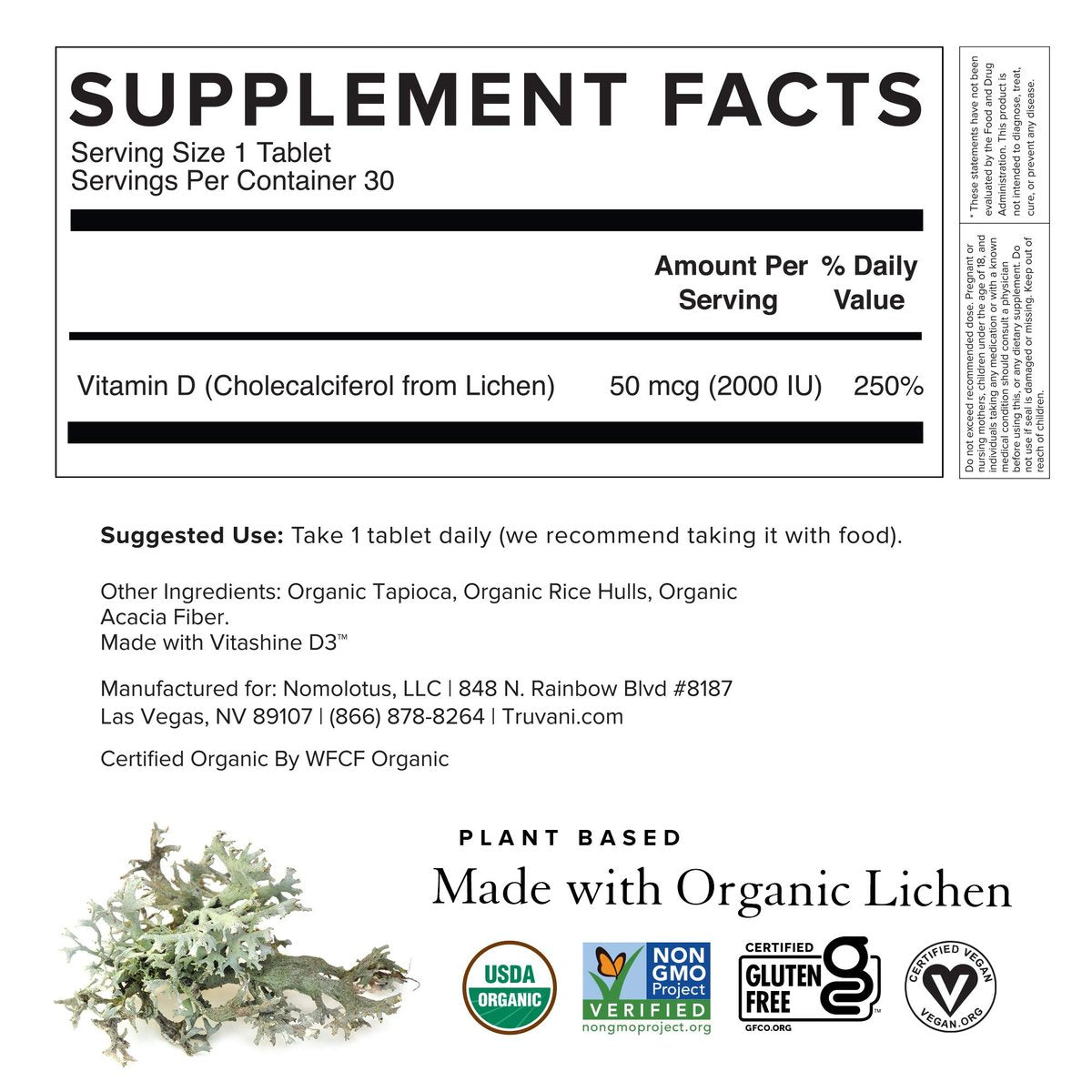 Truvani Bio Vitamin D3 – Pflanzlich, Bio, glutenfrei, vegan – 30 Tabletten für Knochen-, Immun- und Gehirngesundheit