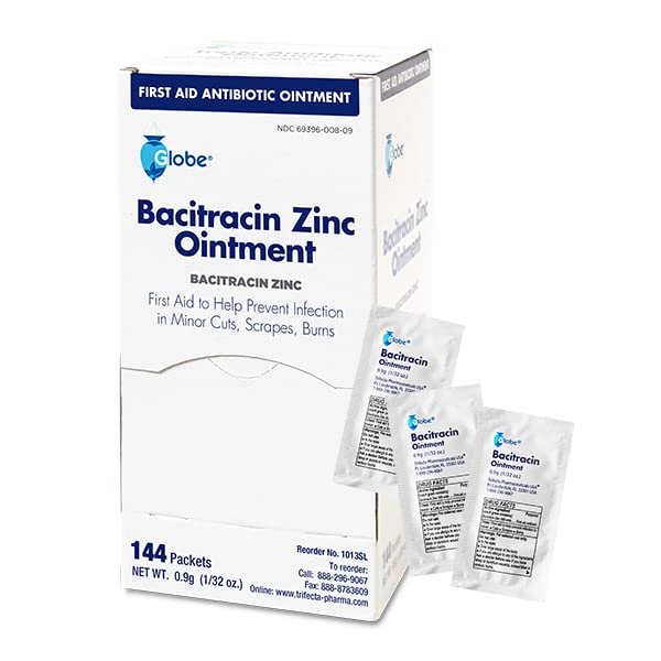 Globe Bacitracin Antibiotikum Zinksalbe 0,9g Beutel (144 Stück) – Erste Hilfe zur Vorbeugung und Heilung von Infektionen bei kleinen Schnitten, Schürfwunden und Verbrennungen