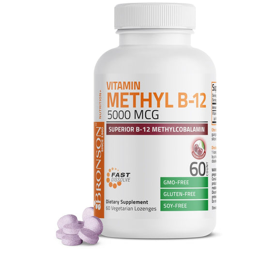 Bronson Methyl B12 5000 mcg – Vitamin B12 Methylcobalamin für Energie & Gehirnunterstützung, 60 Lutschtabletten