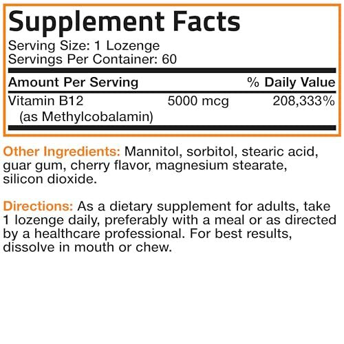 Bronson Methyl B12 5000 mcg – Vitamin B12 Methylcobalamin für Energie & Gehirnunterstützung, 60 Lutschtabletten