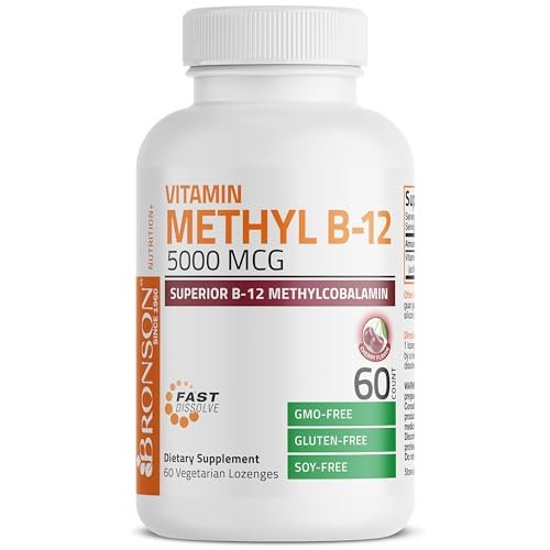 Bronson Methyl B12 5000 mcg – Vitamin B12 Methylcobalamin für Energie & Gehirnunterstützung, 60 Lutschtabletten