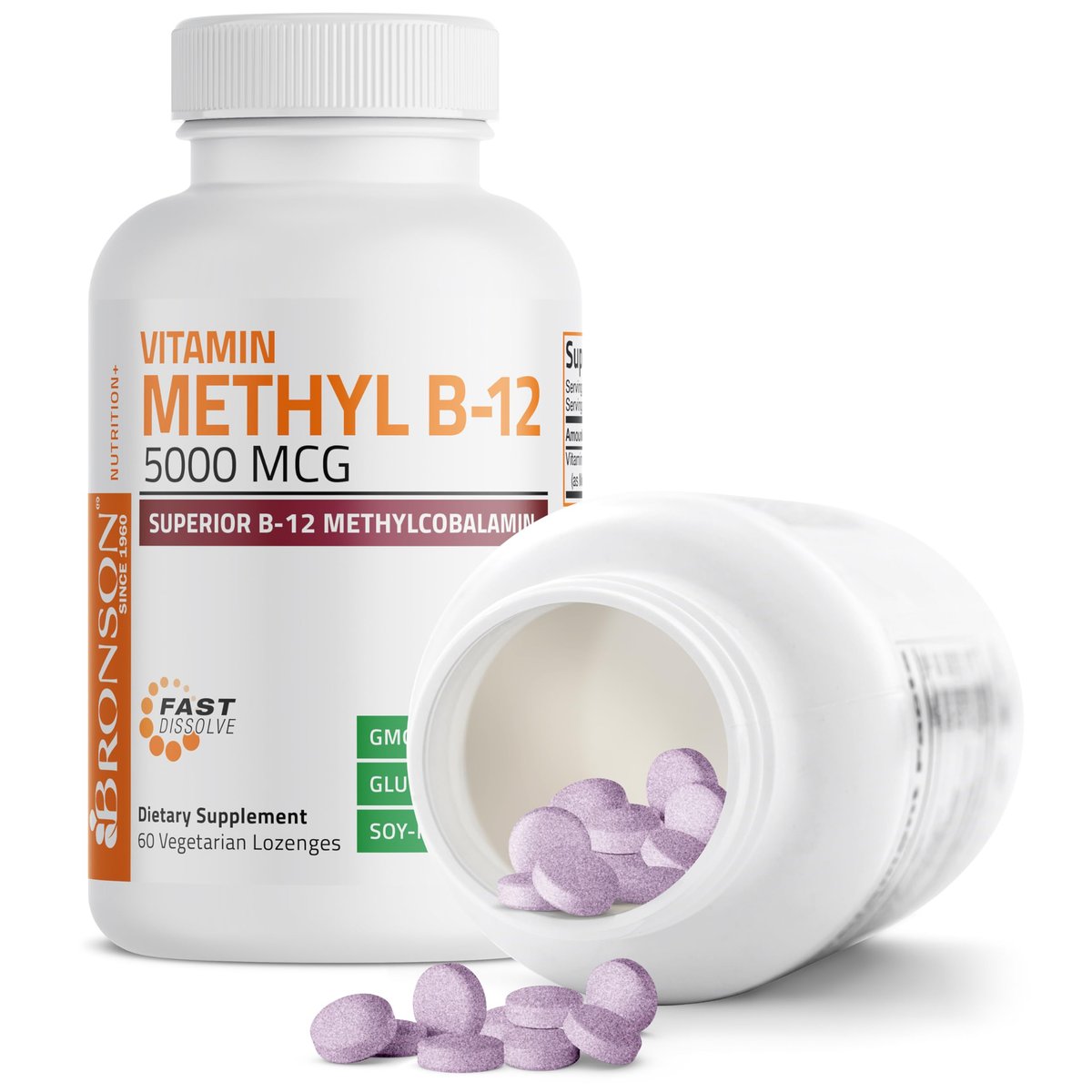 Bronson Methyl B12 5000 mcg – Vitamin B12 Methylcobalamin für Energie & Gehirnunterstützung, 60 Lutschtabletten