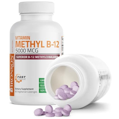 Bronson Methyl B12 5000 mcg – Vitamin B12 Methylcobalamin für Energie & Gehirnunterstützung, 60 Lutschtabletten
