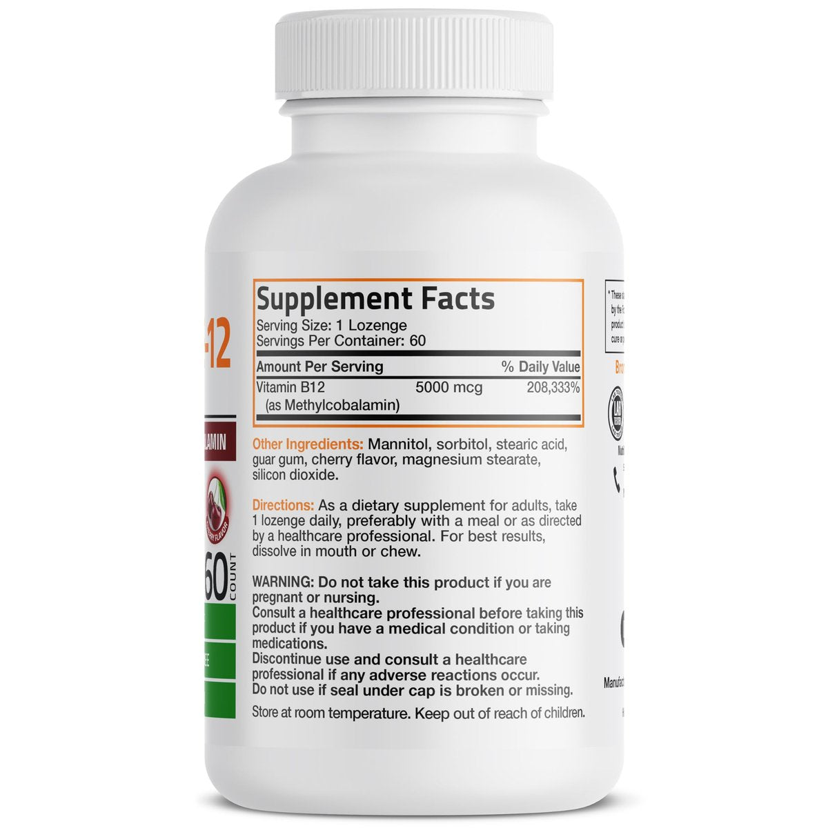 Bronson Methyl B12 5000 mcg – Vitamin B12 Methylcobalamin für Energie & Gehirnunterstützung, 60 Lutschtabletten
