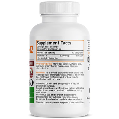 Bronson Methyl B12 5000 mcg – Vitamin B12 Methylcobalamin für Energie & Gehirnunterstützung, 60 Lutschtabletten