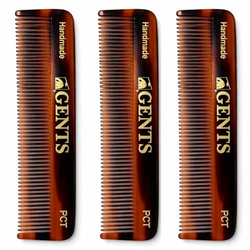 GENTS PCT 5-Zoll Feinzahn-Taschenhaarkamm 3er-Pack Schildpatt-Kämme für Männer & Frauen, handgefertigt aus Celluloseacetat, antistatisch, langlebig & reisefreundlich für Pflege & Styling