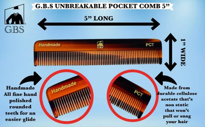 GENTS PCT 5-Zoll Feinzahn-Taschenhaarkamm 3er-Pack Schildpatt-Kämme für Männer & Frauen, handgefertigt aus Celluloseacetat, antistatisch, langlebig & reisefreundlich für Pflege & Styling