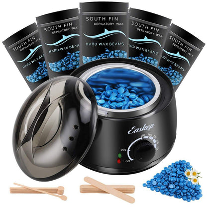 Easkep Wachs-Warmer Set: 6 Stufen Temperaturregelung, 5 Packs Hartwachsperlen & 20 Holzspatel – Schmerzfreie Haarentfernung für Beine, Gesicht, Achseln & Bikini