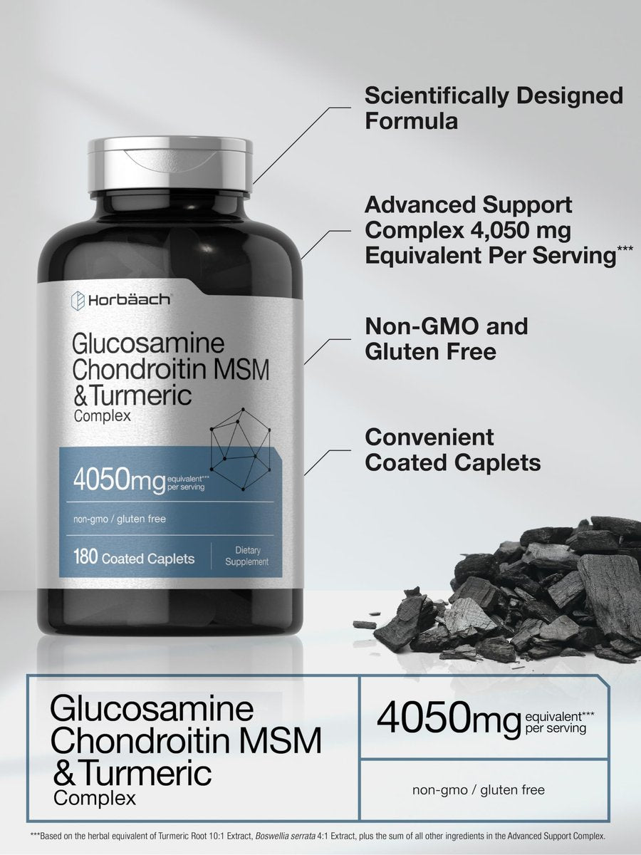 Horbäach Glucosamin Chondroitin MSM mit Curcuma – 180 Kapseln | Dreifach-Stärke-Formel | Nicht-GVO & Glutenfrei