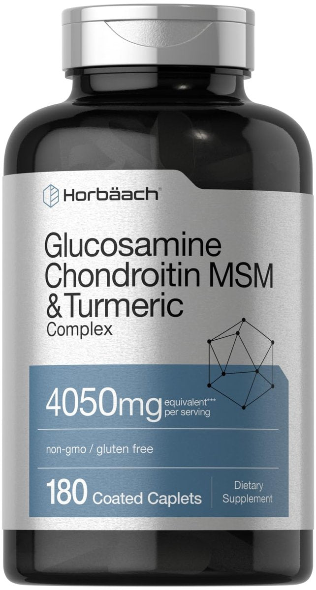 Horbäach Glucosamin Chondroitin MSM mit Curcuma – 180 Kapseln | Dreifach-Stärke-Formel | Nicht-GVO & Glutenfrei