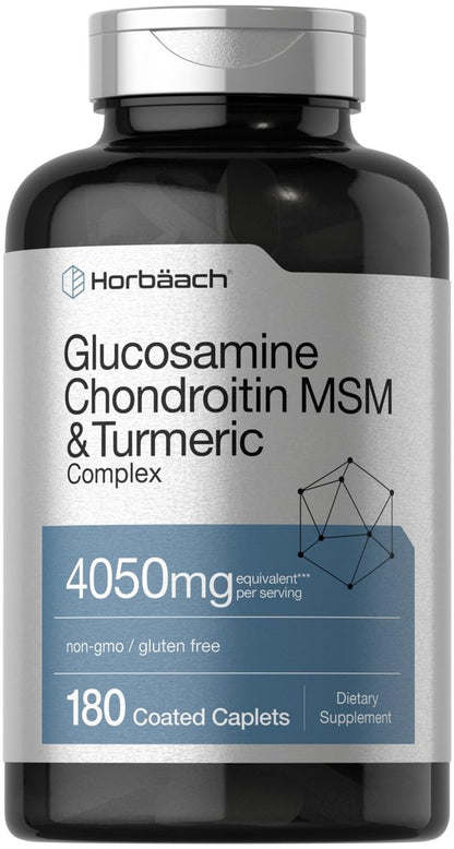 Horbäach Glucosamin Chondroitin MSM mit Curcuma – 180 Kapseln | Dreifach-Stärke-Formel | Nicht-GVO & Glutenfrei