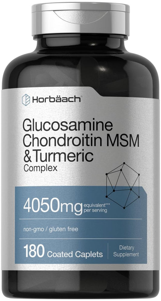 Horbäach Glucosamin Chondroitin MSM mit Curcuma – 180 Kapseln | Dreifach-Stärke-Formel | Nicht-GVO & Glutenfrei