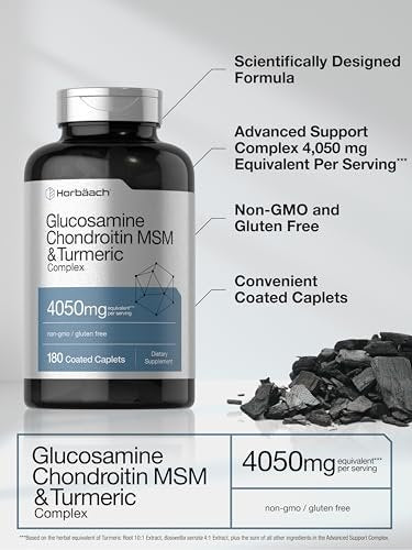 Horbäach Glucosamin Chondroitin MSM mit Curcuma – 180 Kapseln | Dreifach-Stärke-Formel | Nicht-GVO & Glutenfrei