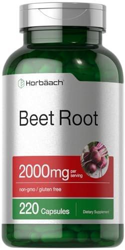 Horbäach Rote Bete Wurzel Pulver Kapseln | 220 Kapseln | Pflanzlicher Extrakt | Nicht-GVO, Glutenfrei Nahrungsergänzungsmittel