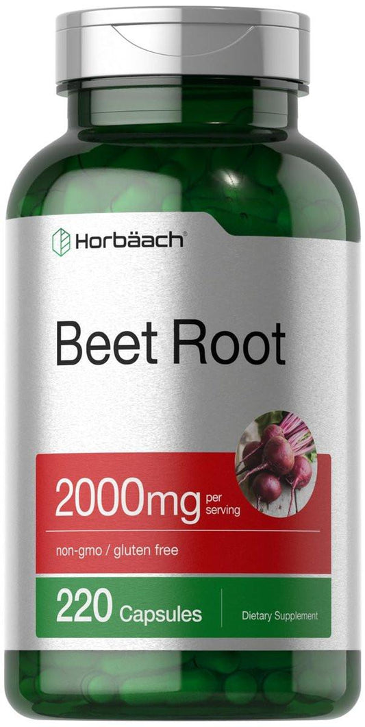 Horbäach Rote Bete Wurzel Pulver Kapseln | 220 Kapseln | Pflanzlicher Extrakt | Nicht-GVO, Glutenfrei Nahrungsergänzungsmittel