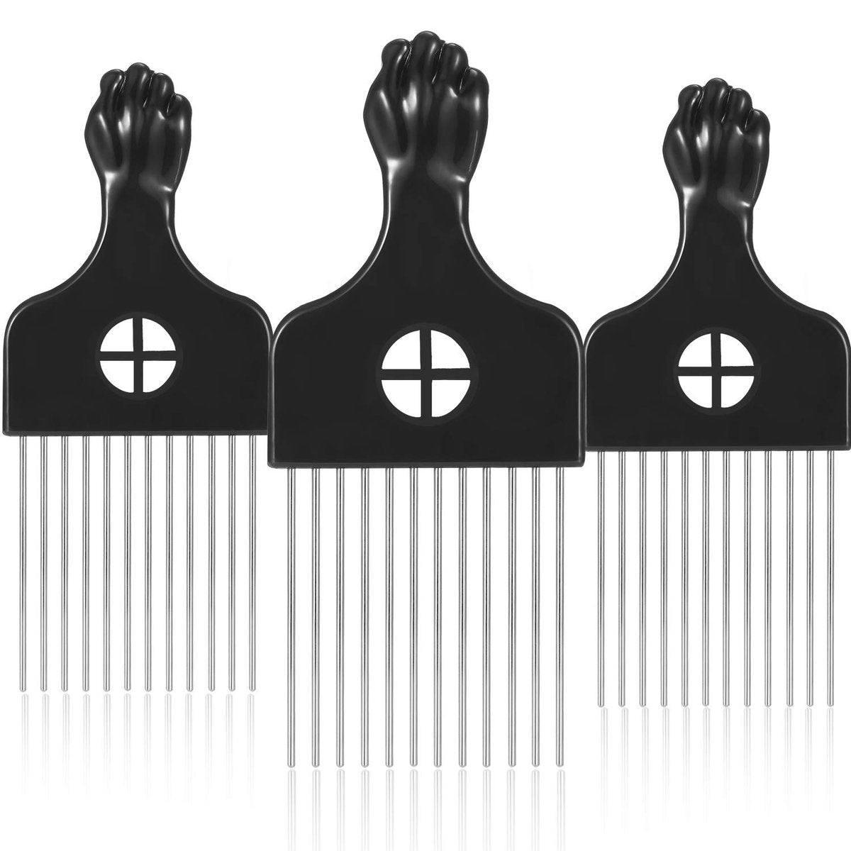 Boao 3er-Pack Metall-Haarpickel Afro Pick Kamm Wig Braid Entwirren Styling Lift Kamm für Frauen, Männer Lockiges Haar Styling