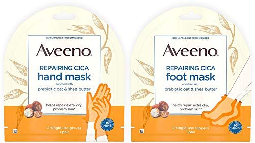 Aveeno Repairing CICA Fußmaske & Handmaske mit präbiotischem Hafer und Sheabutter für extrem trockene Haut, 1 Paar