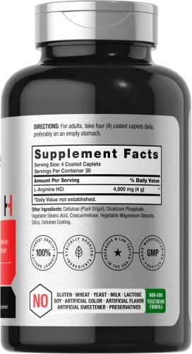 Horbäach L-Arginin HCL 4000 mg | 120 Kapseln | Aminosäure für Männer und Frauen | Stickstoffmonoxid-Supplement | Vegetarisch, Nicht-GVO, Glutenfrei