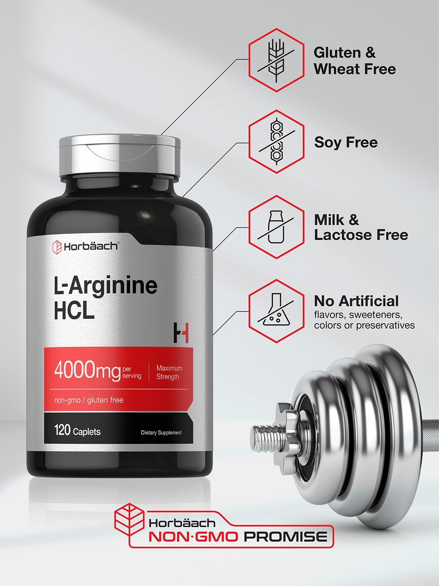 Horbäach L-Arginin HCL 4000 mg | 120 Kapseln | Aminosäure für Männer und Frauen | Stickstoffmonoxid-Supplement | Vegetarisch, Nicht-GVO, Glutenfrei