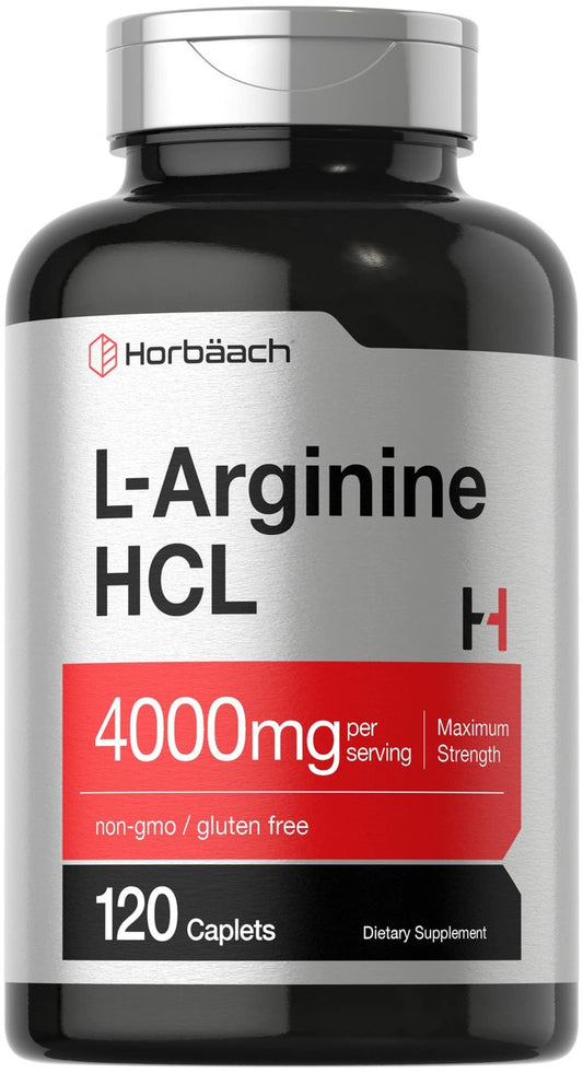 Horbäach L-Arginin HCL 4000 mg | 120 Kapseln | Aminosäure für Männer und Frauen | Stickstoffmonoxid-Supplement | Vegetarisch, Nicht-GVO, Glutenfrei
