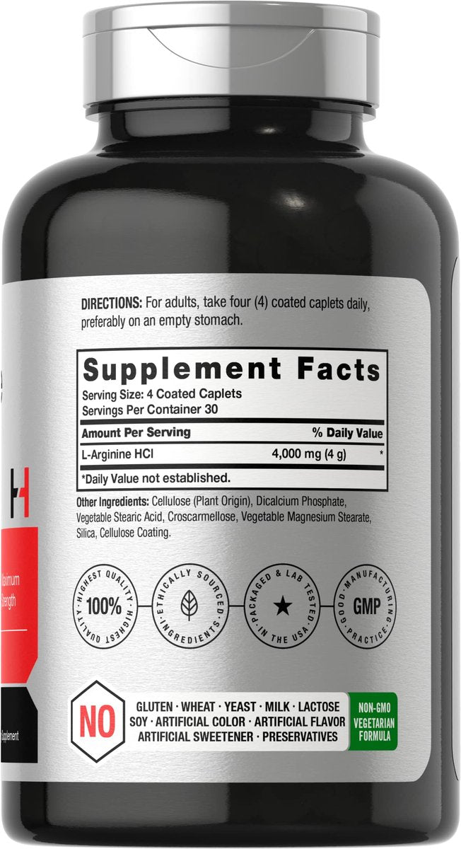 Horbäach L-Arginin HCL 4000 mg | 120 Kapseln | Aminosäure für Männer und Frauen | Stickstoffmonoxid-Supplement | Vegetarisch, Nicht-GVO, Glutenfrei