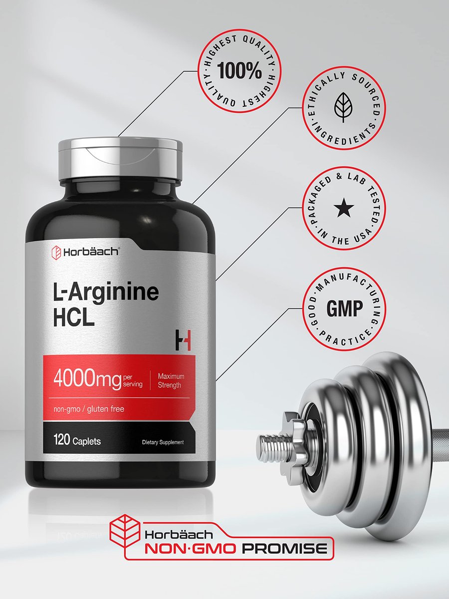 Horbäach L-Arginin HCL 4000 mg | 120 Kapseln | Aminosäure für Männer und Frauen | Stickstoffmonoxid-Supplement | Vegetarisch, Nicht-GVO, Glutenfrei