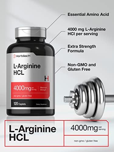 Horbäach L-Arginin HCL 4000 mg | 120 Kapseln | Aminosäure für Männer und Frauen | Stickstoffmonoxid-Supplement | Vegetarisch, Nicht-GVO, Glutenfrei
